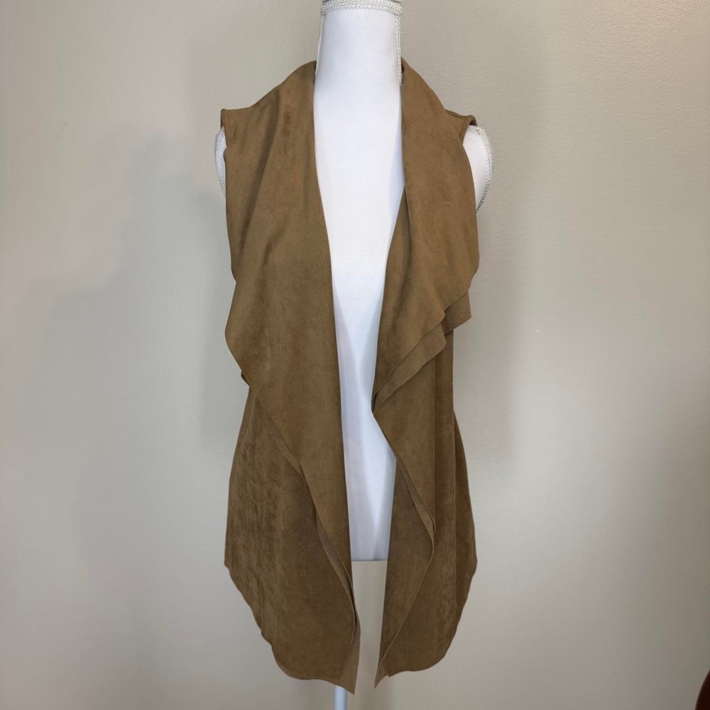 Vest Faux Suede Tie Front Back Waterfall Neckline Womens S Western Festival 70s